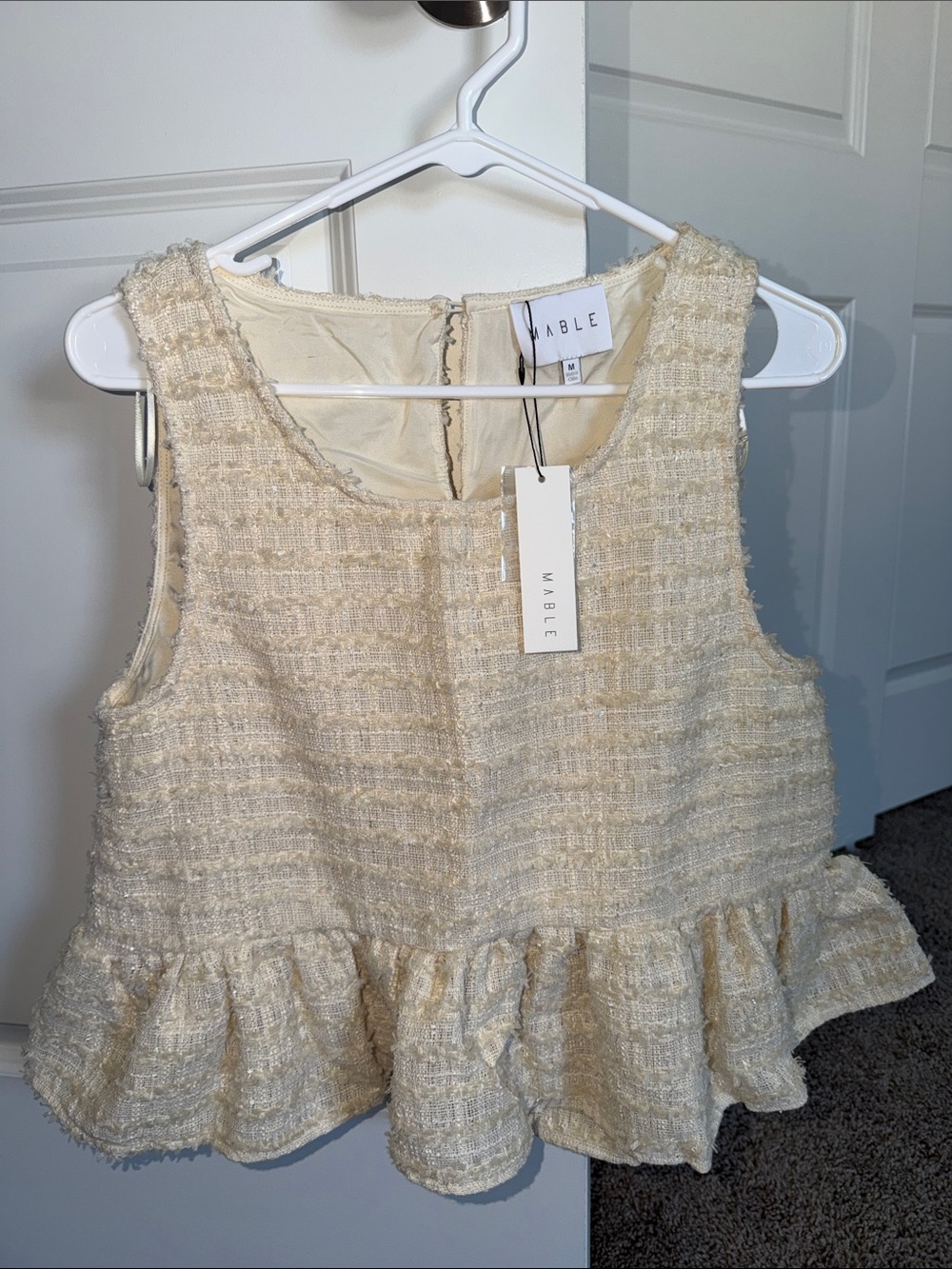 MABLE Cream Tweed Peplum Top
